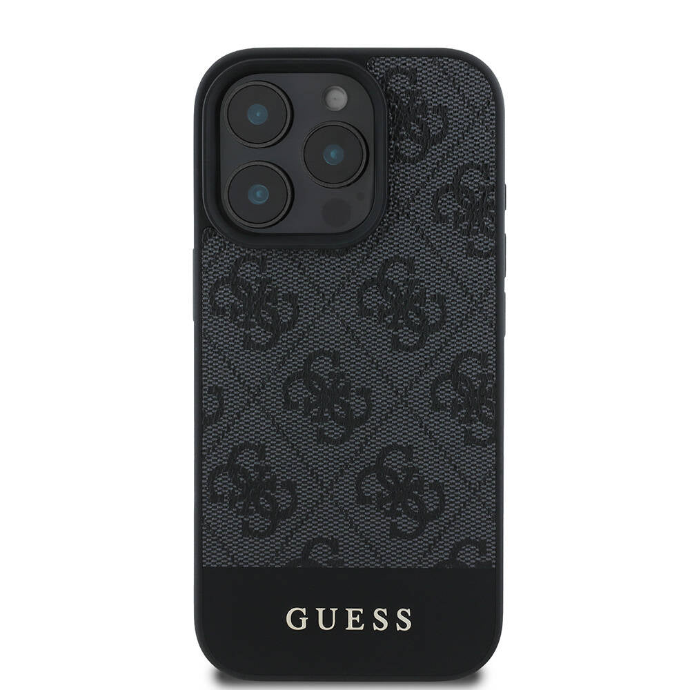 Apple iPhone 16 Pro Max Kılıf Guess Orjinal Lisanslı M-safe Şarj Özellikli PU Deri Şerit Logo Dizaynlı Kapak