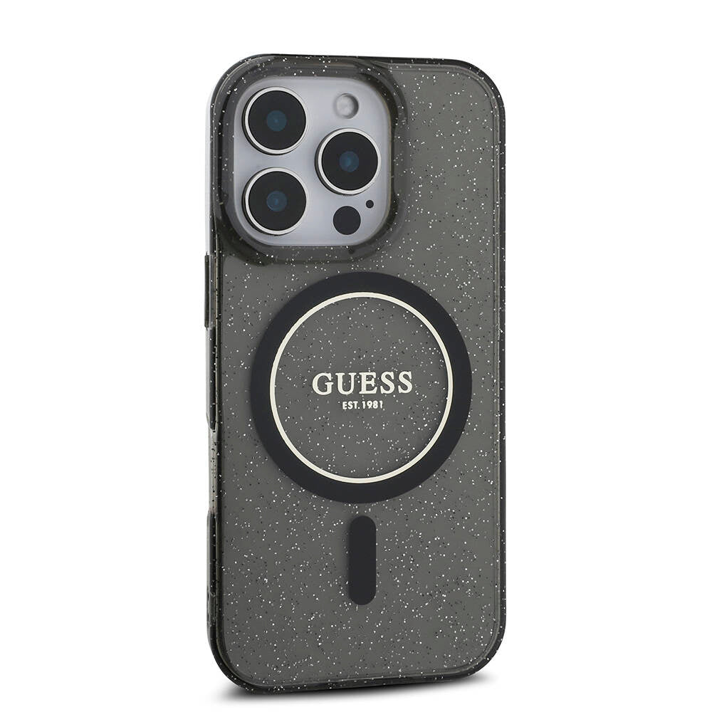 Apple iPhone 16 Pro Max Kılıf Guess Orjinal Lisanslı M-safe Şarj Özellikli Simli Silikon İnci Bileklikli Kapak
