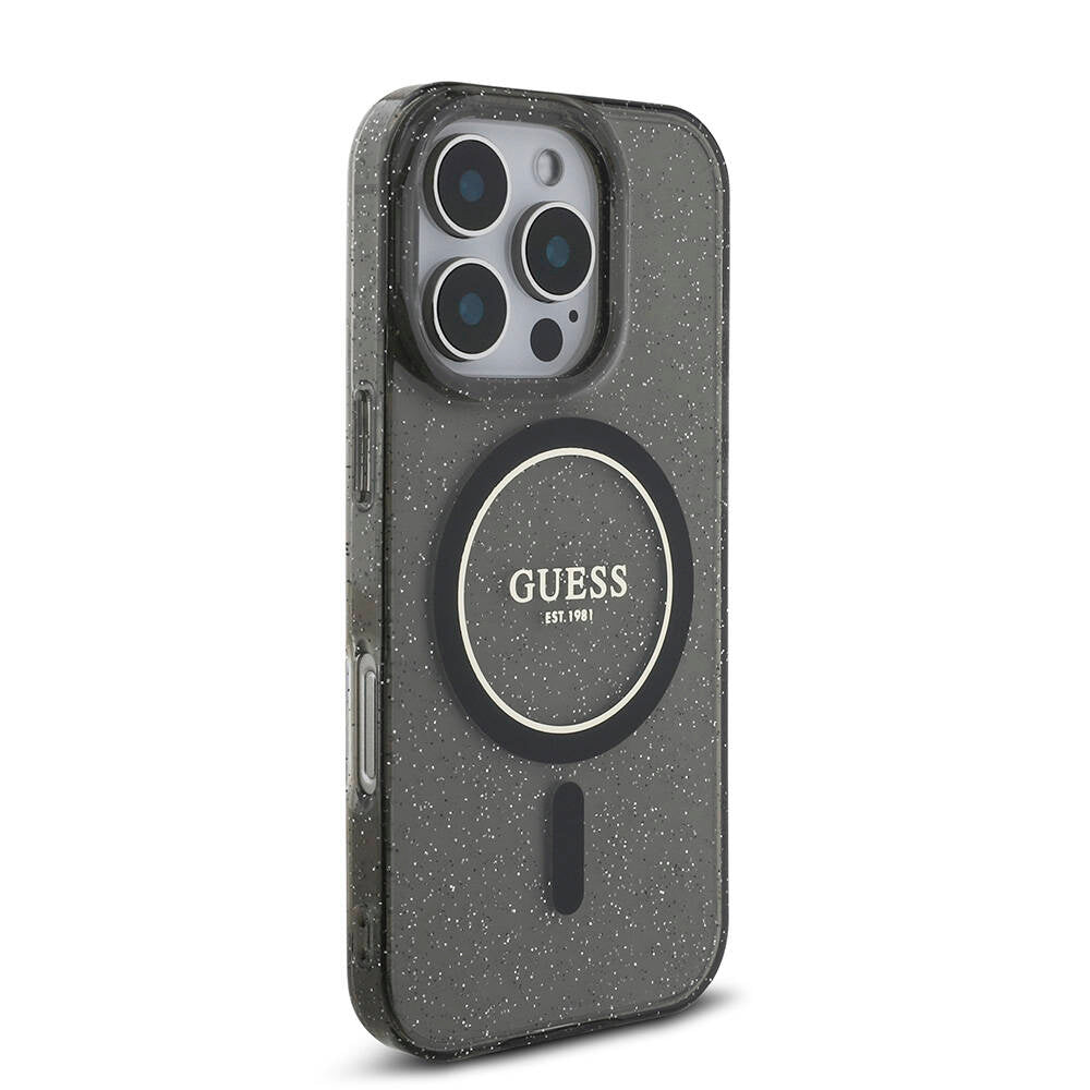Apple iPhone 16 Pro Max Kılıf Guess Orjinal Lisanslı M-safe Şarj Özellikli Simli Silikon İnci Bileklikli Kapak