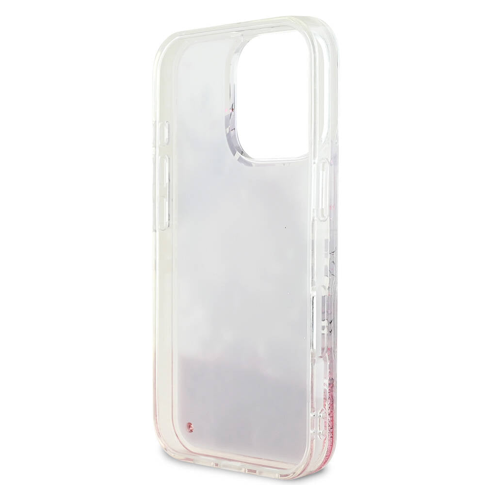Apple iPhone 16 Pro Max Kılıf Guess Orjinal Lisanslı M-safe Şarj Özellikli Sıvılı Simli Çiçek Desenli Kapak