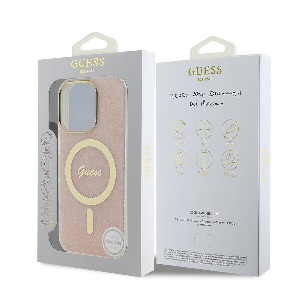 Apple iPhone 16 Pro Max Kılıf Guess Orjinal Lisanslı M-safe Şarj Özellikli Yazı Logolu 4G Desenli Kapak