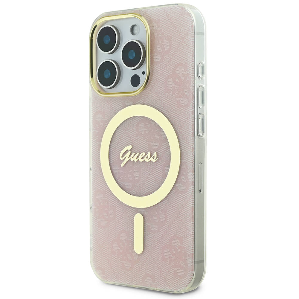 Apple iPhone 16 Pro Max Kılıf Guess Orjinal Lisanslı M-safe Şarj Özellikli Yazı Logolu 4G Desenli Kapak