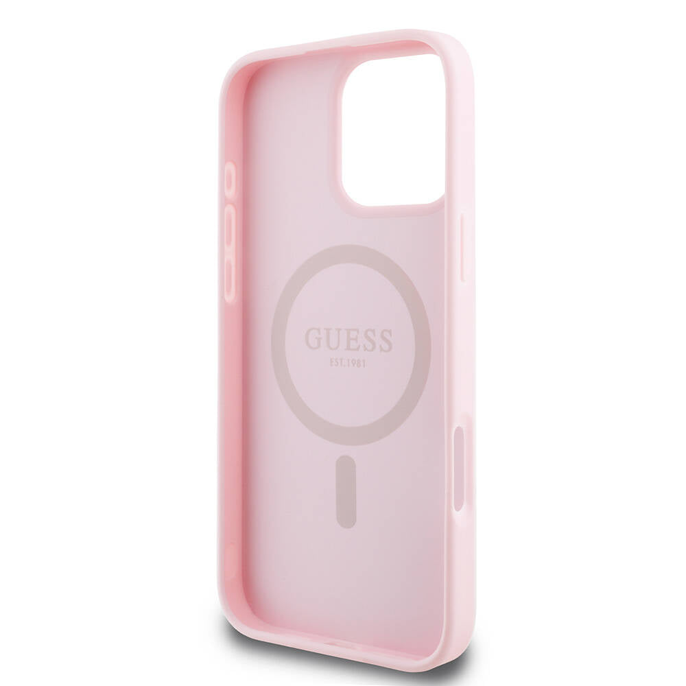Apple iPhone 16 Pro Max Kılıf Guess Orjinal Lisanslı M-safe Şarj Özellikli Yazı Logolu Grained Kapak