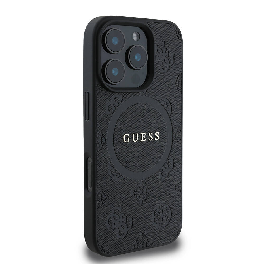 Apple iPhone 16 Pro Max Kılıf Guess Orjinal Lisanslı M-safe Şarj Özellikli Yazı Logolu Saffiano Peony Kapak