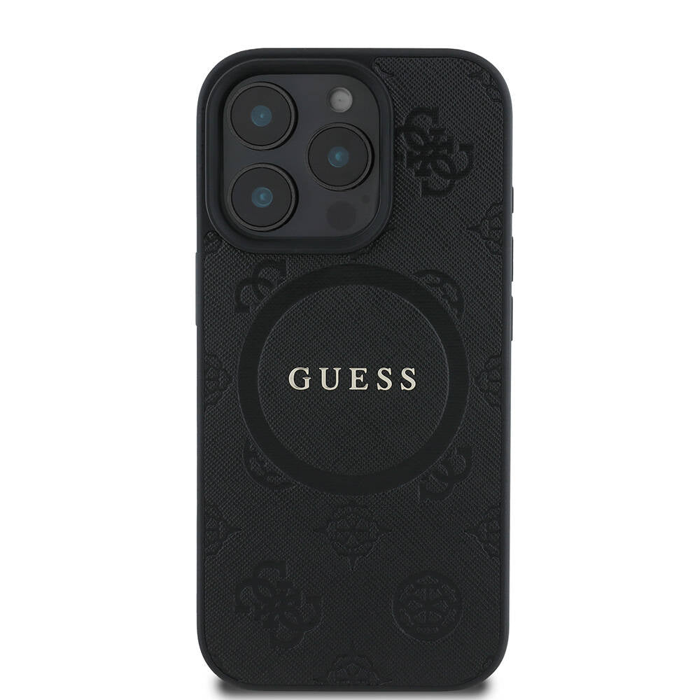 Apple iPhone 16 Pro Max Kılıf Guess Orjinal Lisanslı M-safe Şarj Özellikli Yazı Logolu Saffiano Peony Kapak