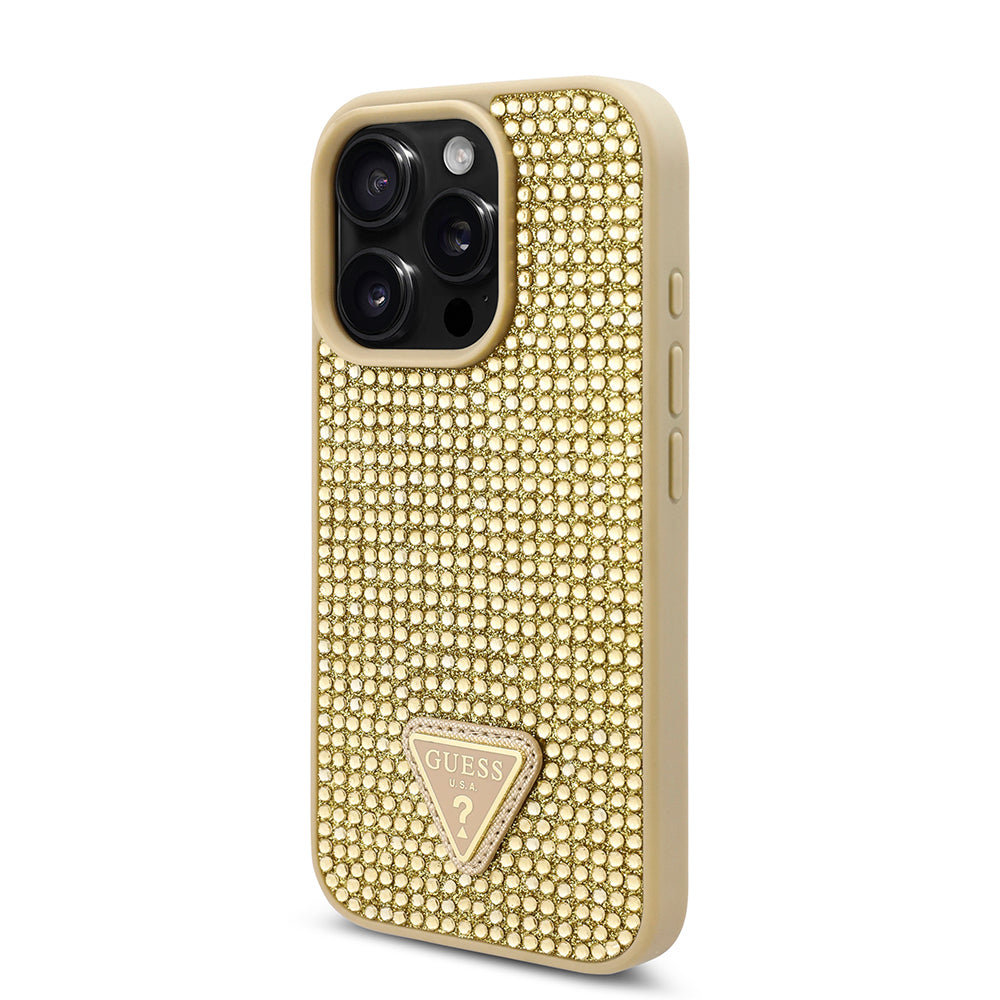 Apple iPhone 16 Pro Max Kılıf Guess Orjinal Lisanslı Taşlı Arka Yüzey Üçgen Logolu Kapak