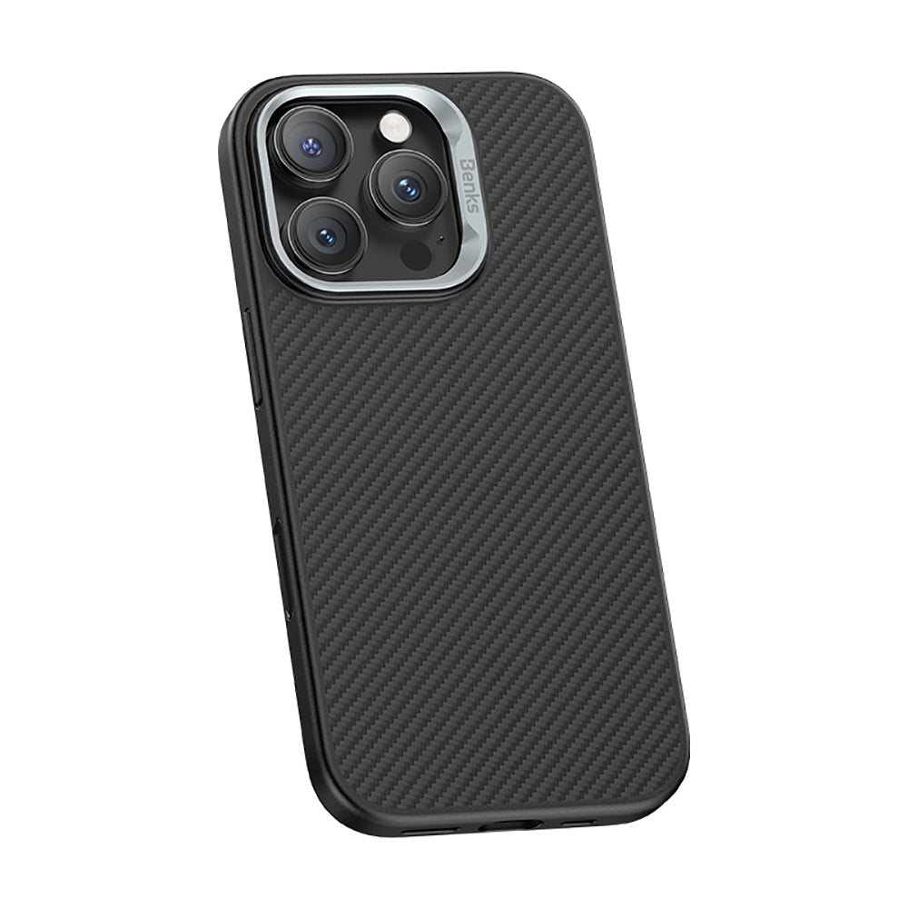Apple iPhone 16 Pro Max Kılıf Karbon Fiber M-safe Şarj Özellikli Kamera Kontrol Butonlu Benks Hybrid ArmorPro 600D Kevlar Kapak