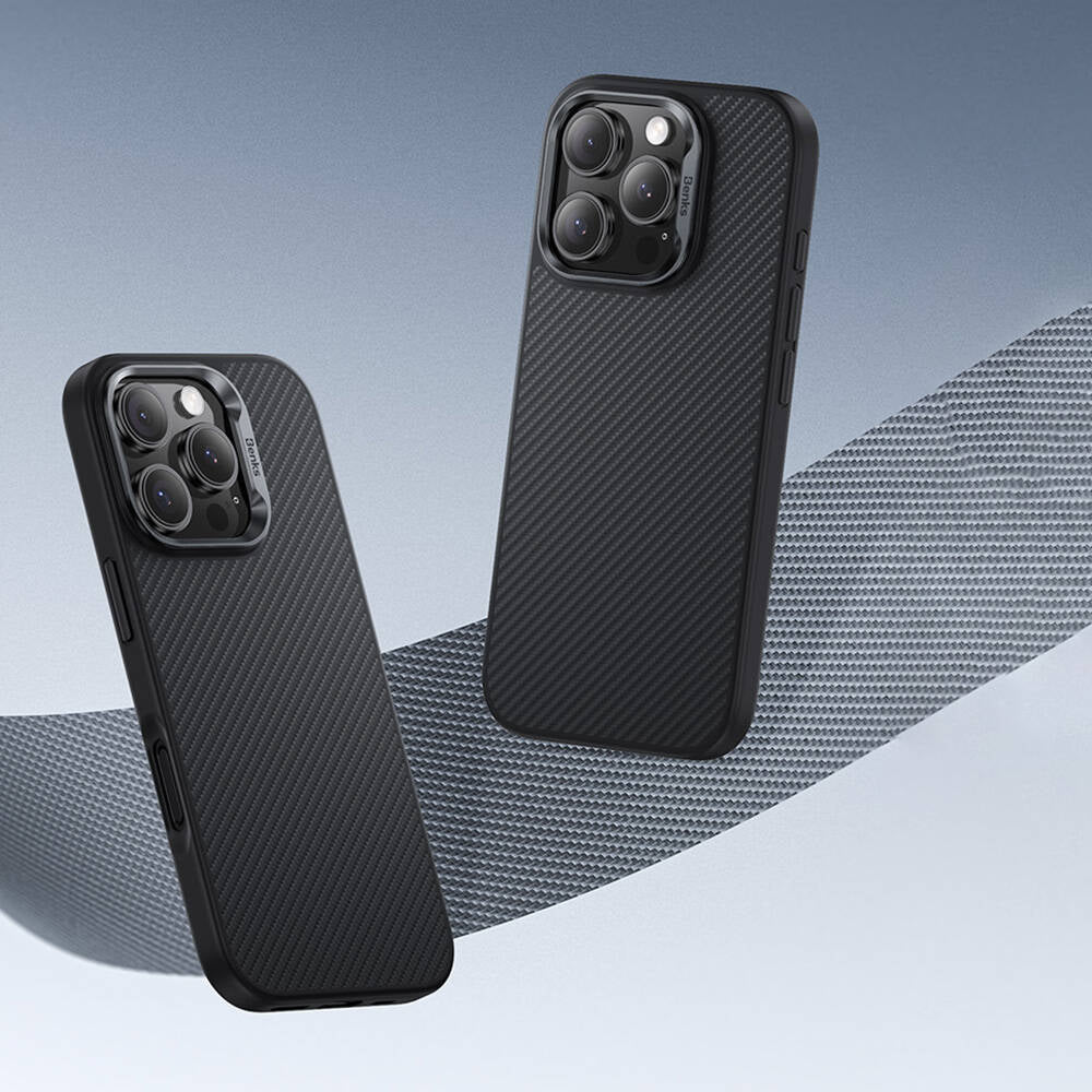 Apple iPhone 16 Pro Max Kılıf Karbon Fiber M-safe Şarj Özellikli Benks Hybrid ArmorPro 600D Kevlar Kapak