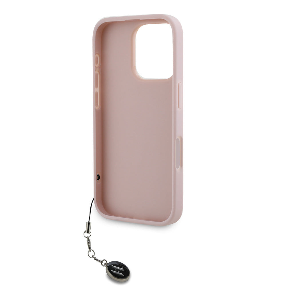 Apple iPhone 16 Pro Max Kılıf Karl Lagerfeld Orjinal Lisanslı Anahtarlıklı Taşlı KL Yazılı Saffiano Rhinestones Kapak