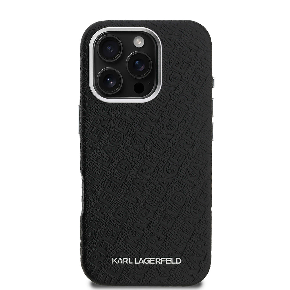 Apple iPhone 16 Pro Max Kılıf Karl Lagerfeld Orjinal Lisanslı PU Deri Damgalı Metal Yazı Logolu Kapak