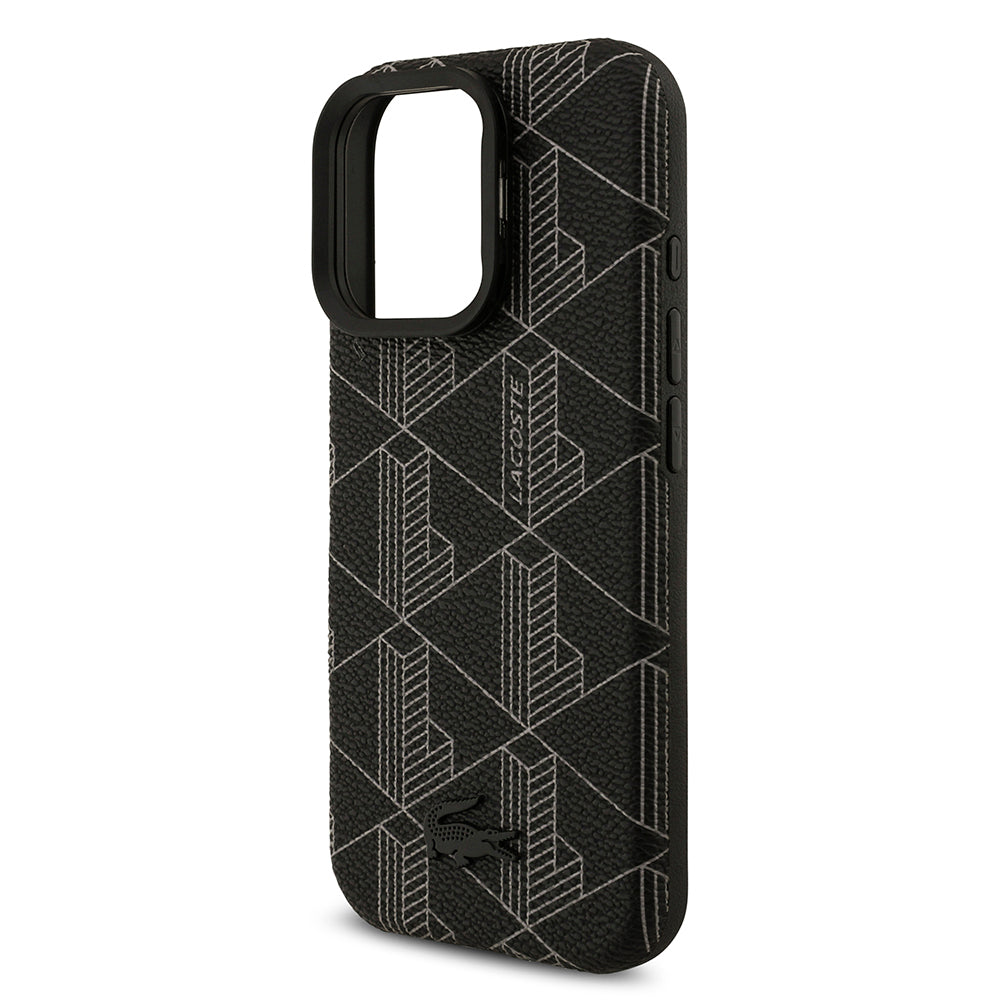 Apple iPhone 16 Pro Max Kılıf Lacoste Orjinal Lisanslı M-safe Şarj Özellikli Standlı PU Deri Karışık Monogram Desenli Kapak