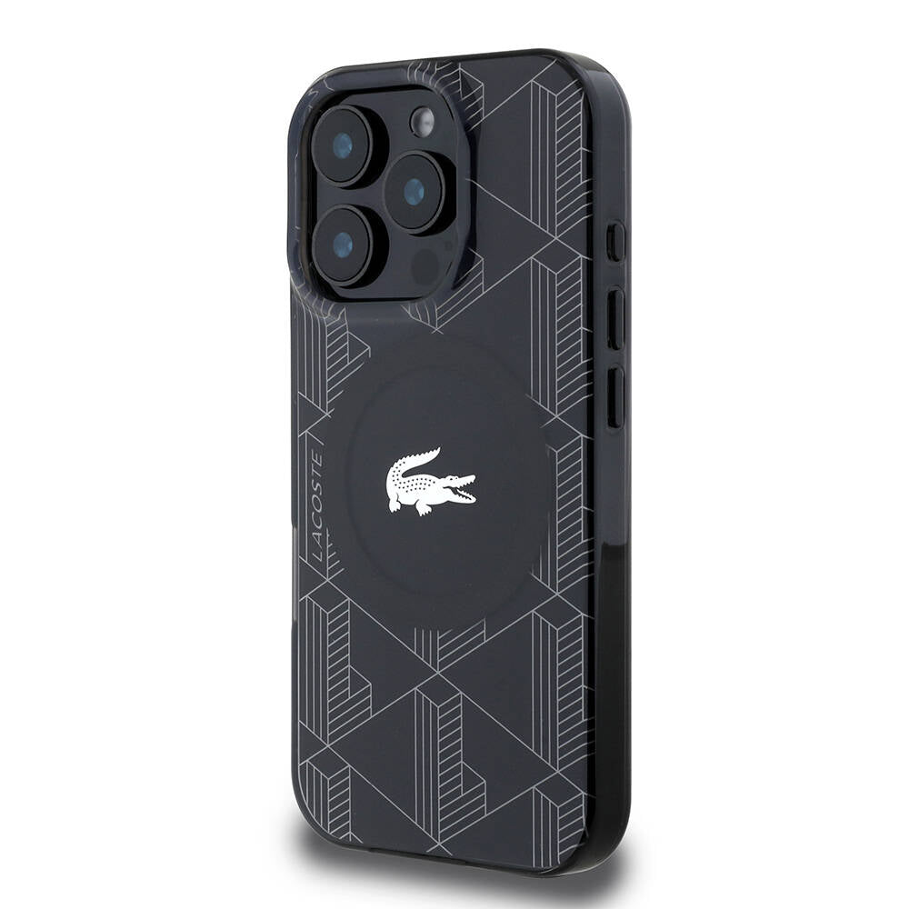 Apple iPhone 16 Pro Max Kılıf Lacoste Orjinal Lisanslı M-safe Şarj Özellikli IML Baskılı Gümüş Timsah Logolu Monogram Kapak