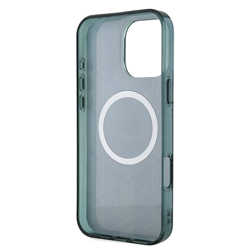 Apple iPhone 16 Pro Max Kılıf Lacoste Orjinal Lisanslı M-safe Şarj Özellikli IML Baskılı Gümüş Timsah Logolu Monogram Kapak