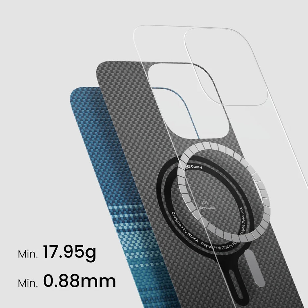 Apple iPhone 16 Pro Max Kılıf M-safe Şarj Özellikli Aramid Fiber Pitaka Tactile Woven Sunset-Moonrise Serisi Moonrise Kapak