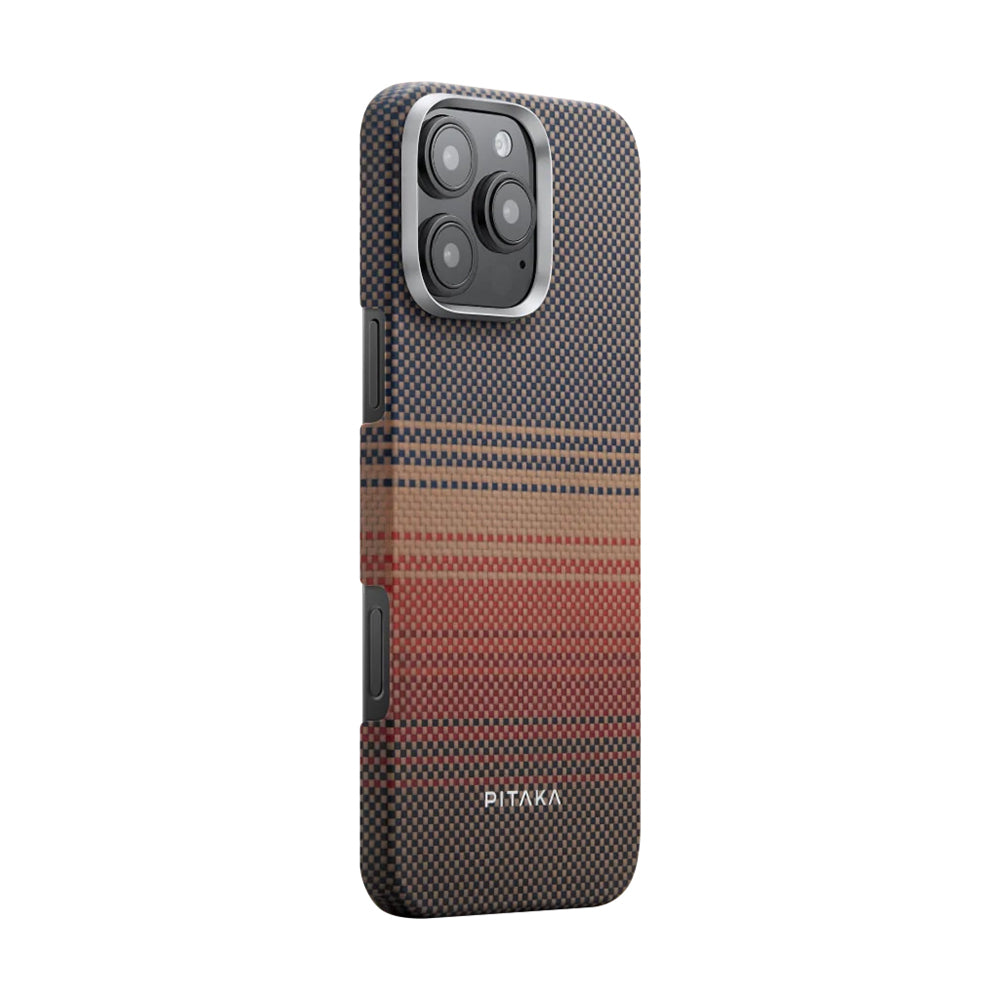 Apple iPhone 16 Pro Max Kılıf M-safe Şarj Özellikli Aramid Fiber Pitaka Tactile Woven Sunset-Moonrise Serisi Sunset Kapak
