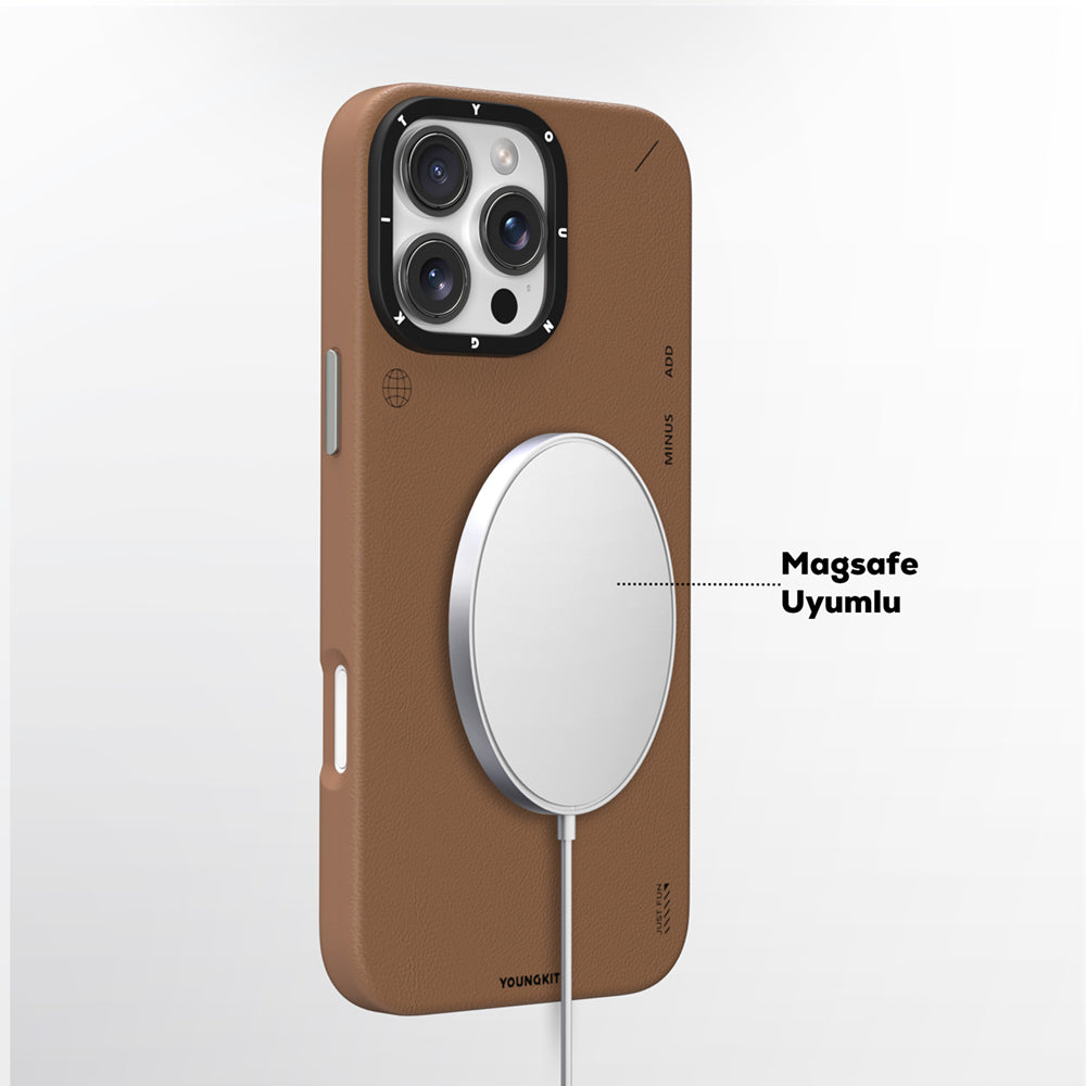 Apple iPhone 16 Pro Max Kılıf M-safe Şarj Özellikli Basit Mat Deri Desenli Youngkit Tech Fashion Serisi Kapak