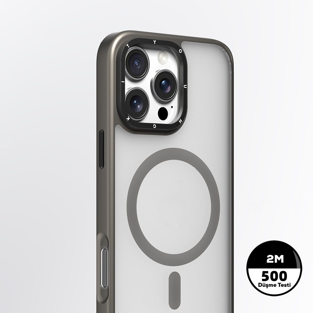 Apple iPhone 16 Pro Max Kılıf M-safe Şarj Özellikli Cam Arka Yüzey TPU Youngkit Gemstone Serisi Kapak
