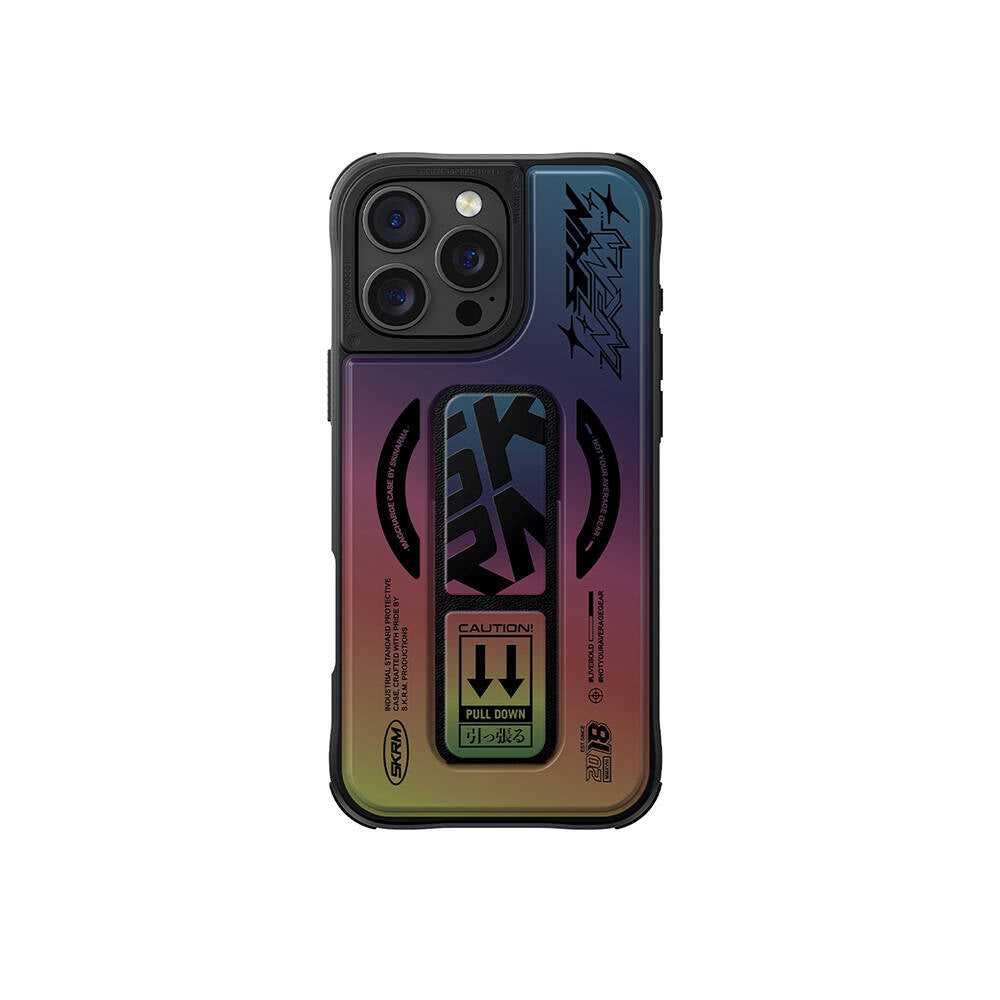 Apple iPhone 16 Pro Max Kılıf M-safe Şarj Özellikli Holografik Tasarımlı Standlı Deri Görünümlü Skinarma Kira Kobai Kapak