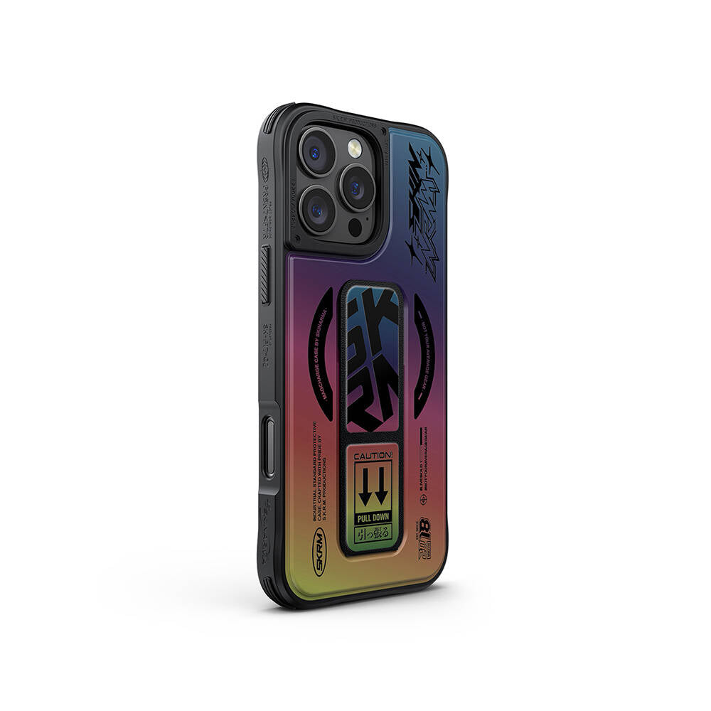 Apple iPhone 16 Pro Max Kılıf M-safe Şarj Özellikli Holografik Tasarımlı Standlı Deri Görünümlü Skinarma Kira Kobai Kapak