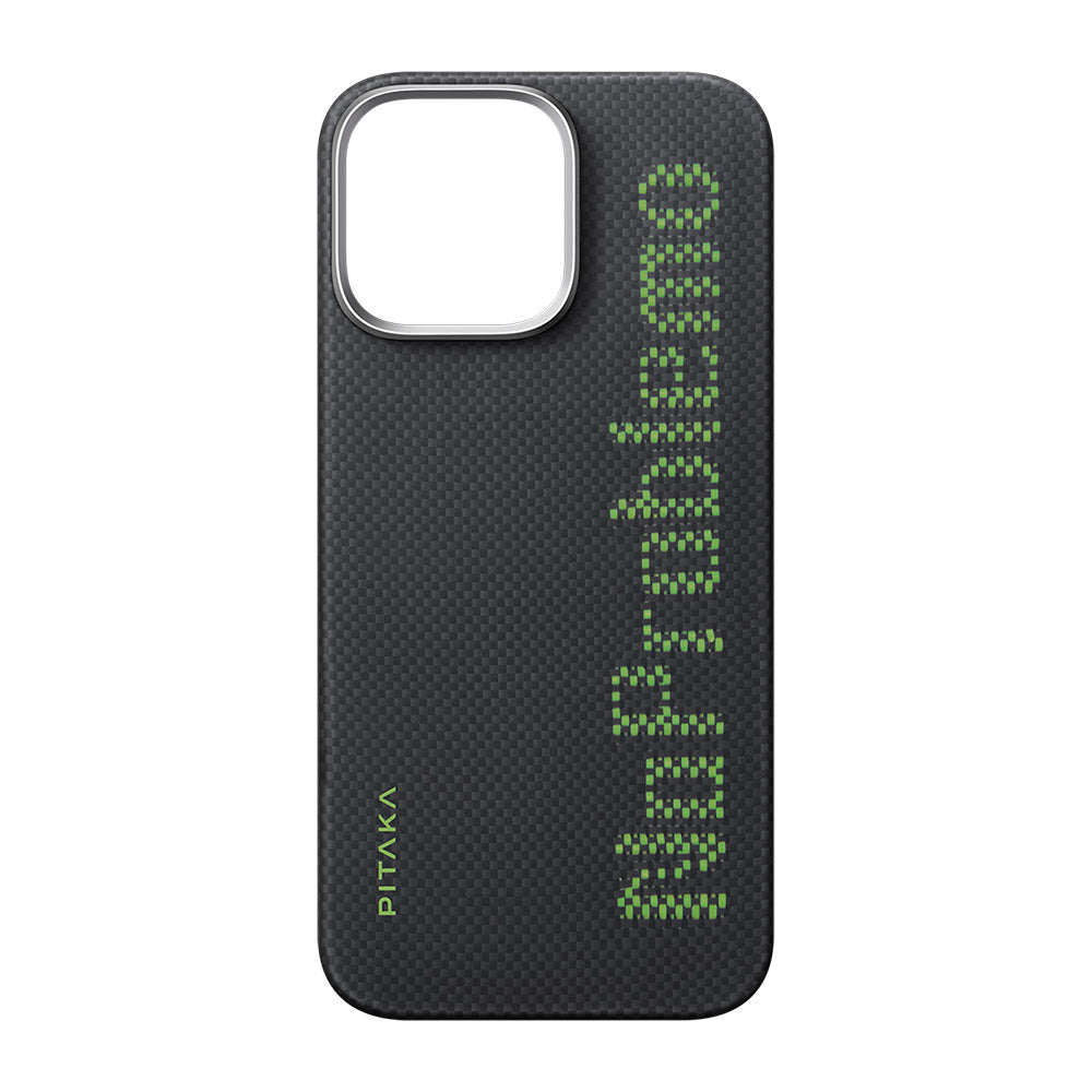 Apple iPhone 16 Pro Max Kılıf M-safe Şarj Özellikli Lumintex Teknolojili Fosforlu Aramid Fiber Pitaka Tactile Woven Aries Serisi NoProblemo Kapak