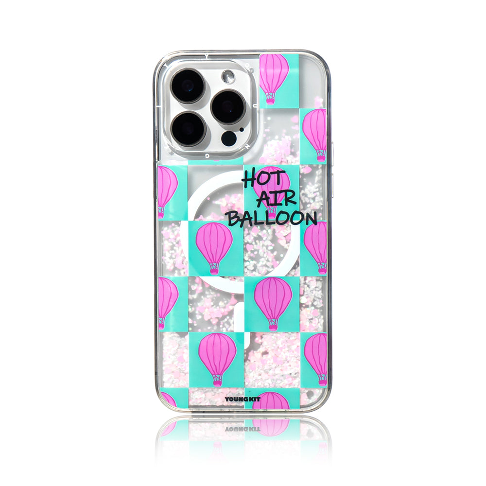 Apple iPhone 16 Pro Max Kılıf M-safe Şarj Özellikli Parlak Kumlu Sıvılı Youngkit Pink Dream Quicksand Serisi Kapak