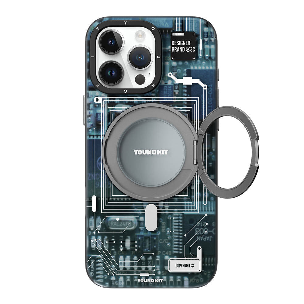 Apple iPhone 16 Pro Max Kılıf M-safe Şarj Özellikli Youngkit 360° Standlı Technology Serisi Kapak