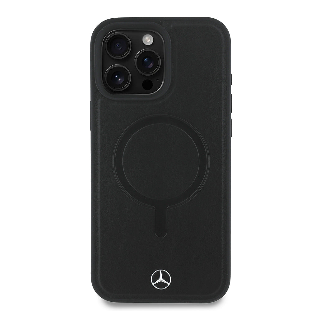 Apple iPhone 16 Pro Max Kılıf Mercedes Benz Orjinal Lisanslı M-safe Şarj Özellikli Metal Yıldız Logolu Sade Pürüzsüz Deri Kapak