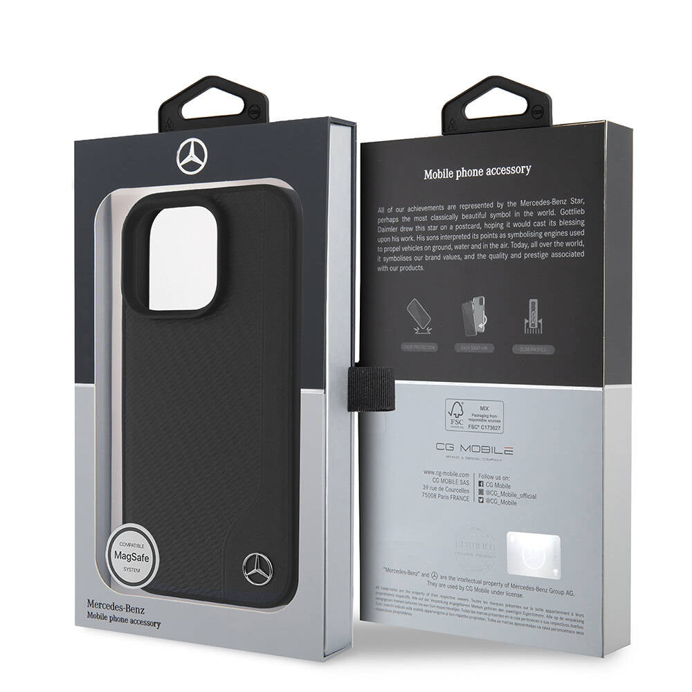 Apple iPhone 16 Pro Max Kılıf Mercedes Benz Orjinal Lisanslı M-safe Şarj Özellikli 3D Metal Logolu Wood Imitation Deri Kapak