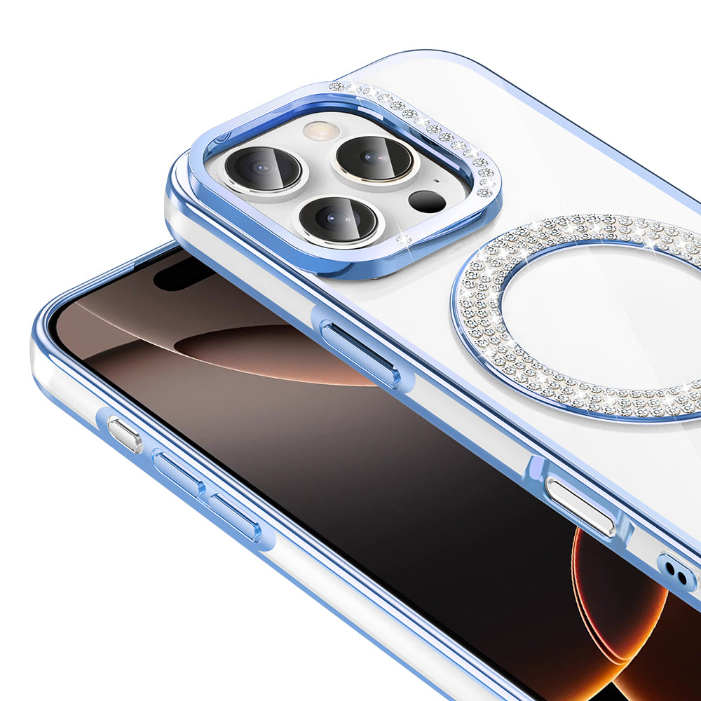 Apple iPhone 16 Pro Max Kılıf Pırlanta Taş Tasarımlı M-safe Şarj Özellikli Zore Karetta Silikon Kapak