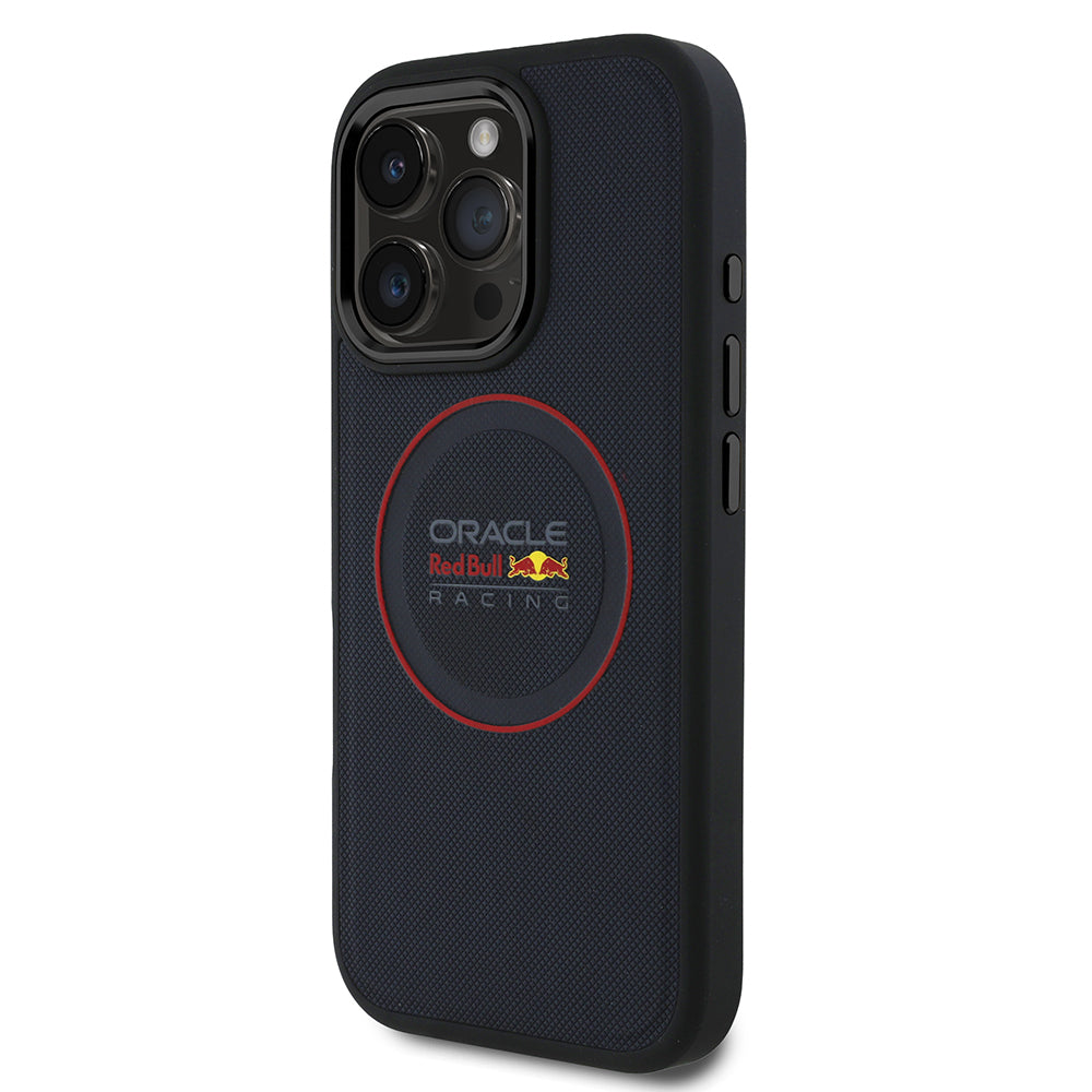 Apple iPhone 16 Pro Max Kılıf Redbull Orjinal Lisanslı M-safe Şarj Özellikli Kırmızı Halka ve Logo Kabartmalı PU Deri Kapak