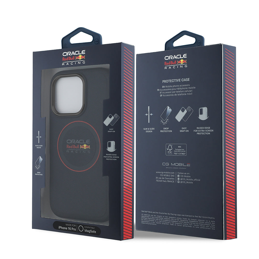 Apple iPhone 16 Pro Max Kılıf Redbull Orjinal Lisanslı M-safe Şarj Özellikli Kırmızı Halka ve Logo Kabartmalı PU Deri Kapak