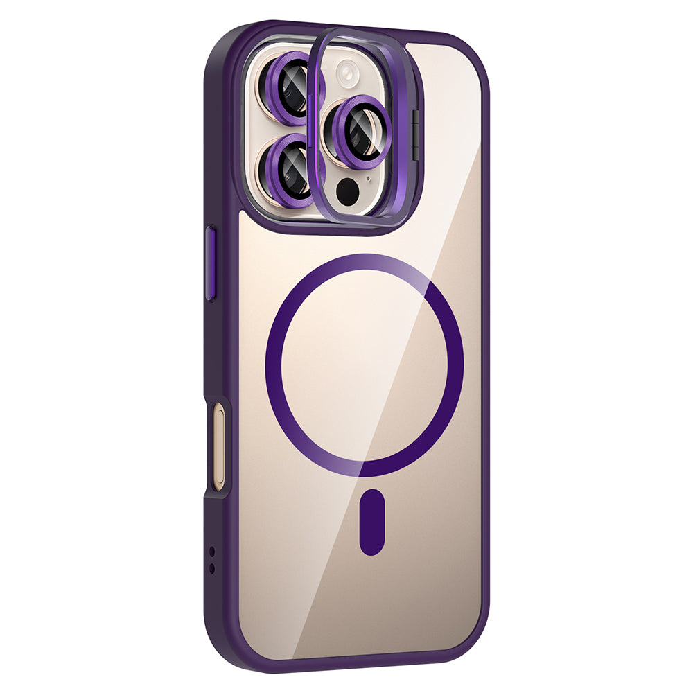 Apple iPhone 16 Pro Max Kılıf Standlı ve Kamera Lens Hediyeli M-Safe Şarj Özellikli Zore Etro Kapak