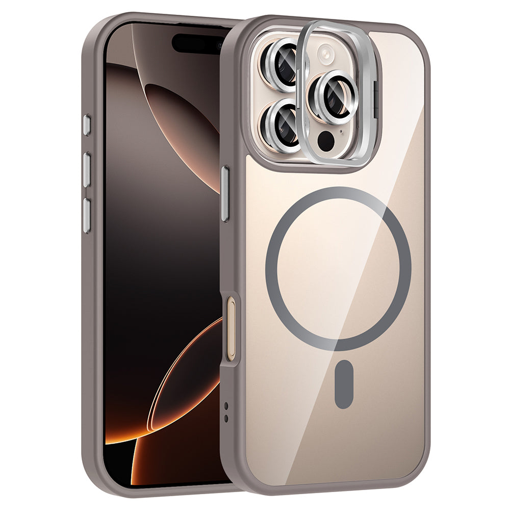 Apple iPhone 16 Pro Max Kılıf Standlı ve Kamera Lens Hediyeli M-Safe Şarj Özellikli Zore Etro Kapak