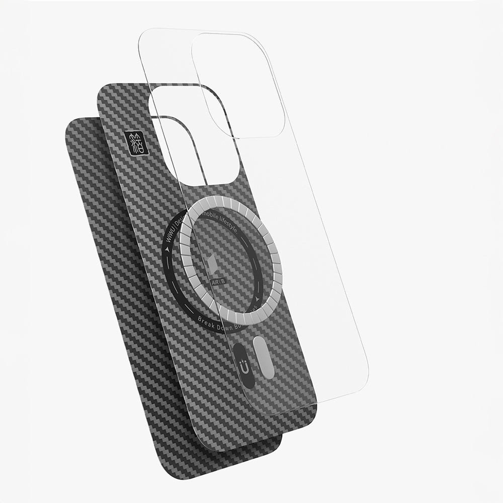 Apple iPhone 16 Pro Max Kılıf Wiwu DCC-206 M-safe Şarj Özellikli Kamera Standlı Aramid Fiber Tasarım Kevlar Kapak