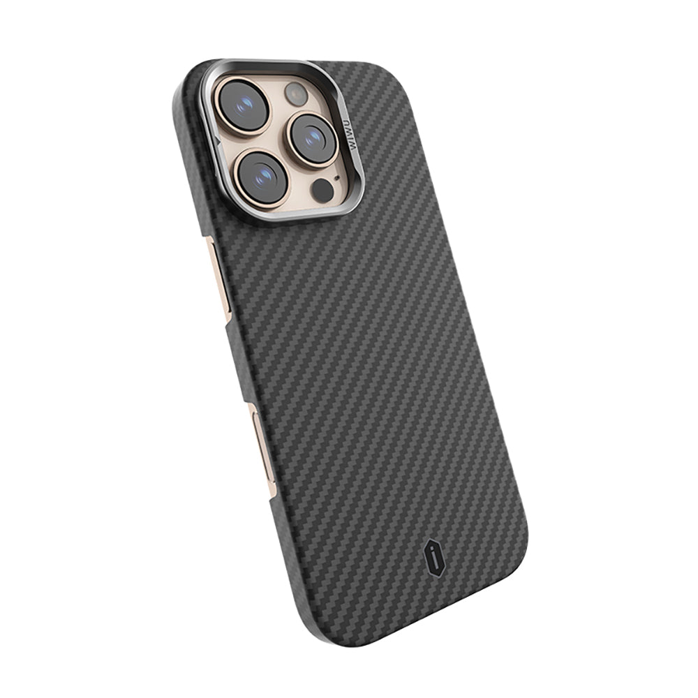 Apple iPhone 16 Pro Max Kılıf Wiwu DCC-206 M-safe Şarj Özellikli Kamera Standlı Aramid Fiber Tasarım Kevlar Kapak
