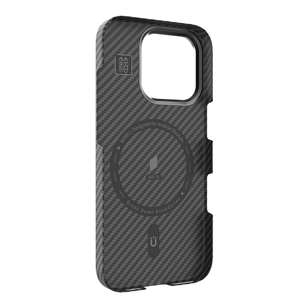 Apple iPhone 16 Pro Max Kılıf Wiwu DCC-206 M-safe Şarj Özellikli Kamera Standlı Aramid Fiber Tasarım Kevlar Kapak