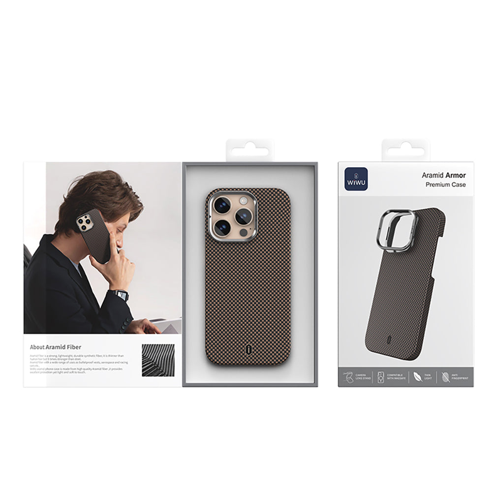 Apple iPhone 16 Pro Max Kılıf Wiwu DCC-208 M-safe Şarj Özellikli Kamera Standlı Aramid Fiber Tasarım Kevlar Kapak