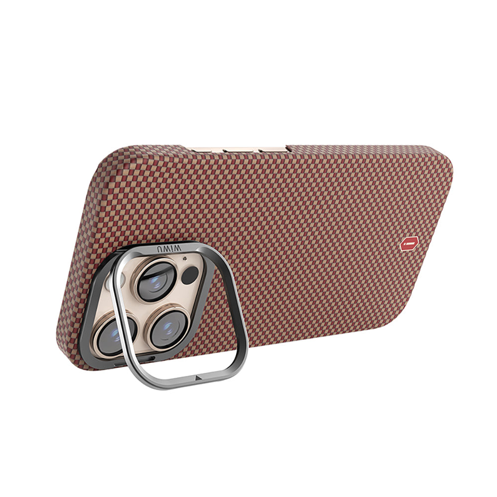 Apple iPhone 16 Pro Max Kılıf Wiwu DCC-208 M-safe Şarj Özellikli Kamera Standlı Aramid Fiber Tasarım Kevlar Kapak