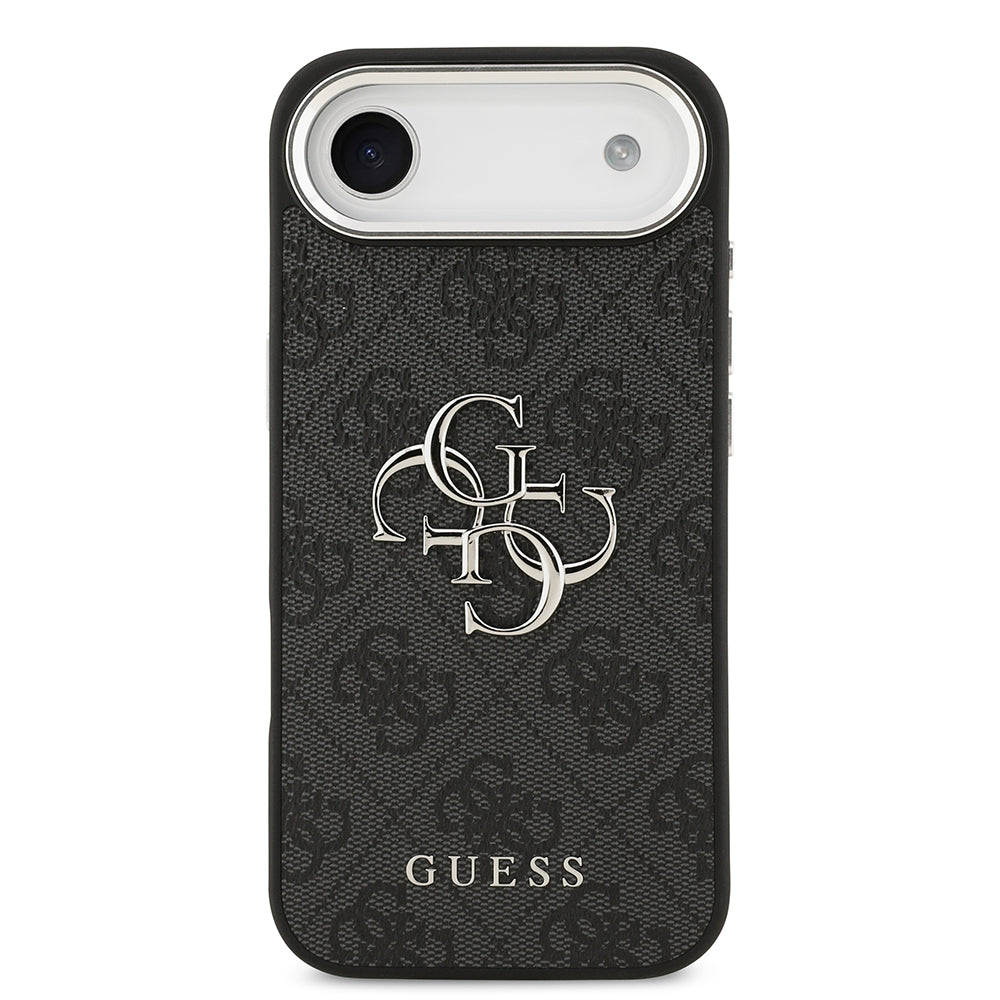 Apple iPhone 17 Air Kılıf Guess Orjinal Lisanslı Gümüş Metal Kamera Çerçeveli 4G Desenli Metal Büyük 4G ve Yazı Logolu Kapak