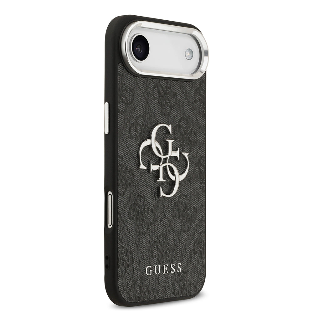 Apple iPhone 17 Air Kılıf Guess Orjinal Lisanslı Gümüş Metal Kamera Çerçeveli 4G Desenli Metal Büyük 4G ve Yazı Logolu Kapak