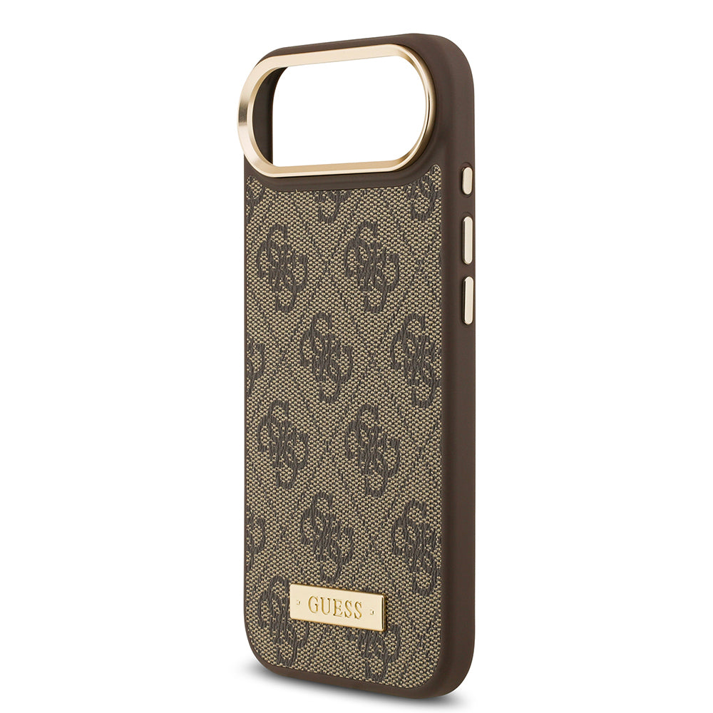 Apple iPhone 17 Air Kılıf Guess Orjinal Lisanslı M-safe Şarj Özellikli 4G Desenli PU Metal Plaka Klasik Logolu Kapak