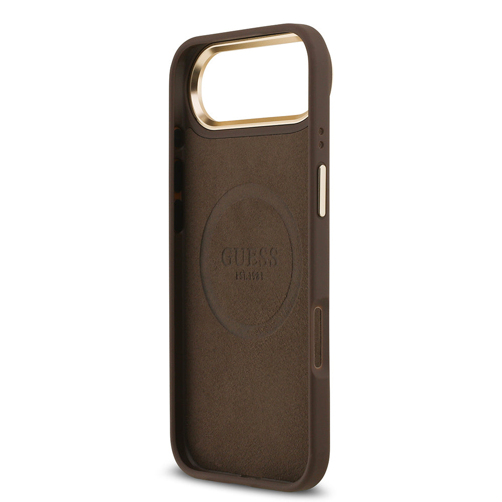 Apple iPhone 17 Air Kılıf Guess Orjinal Lisanslı M-safe Şarj Özellikli 4G Desenli PU Metal Plaka Klasik Logolu Kapak