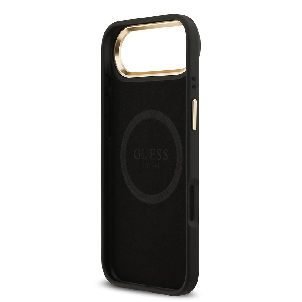 Apple iPhone 17 Air Kılıf Guess Orjinal Lisanslı M-safe Şarj Özellikli 4G Desenli PU Metal Plaka Klasik Logolu Kapak