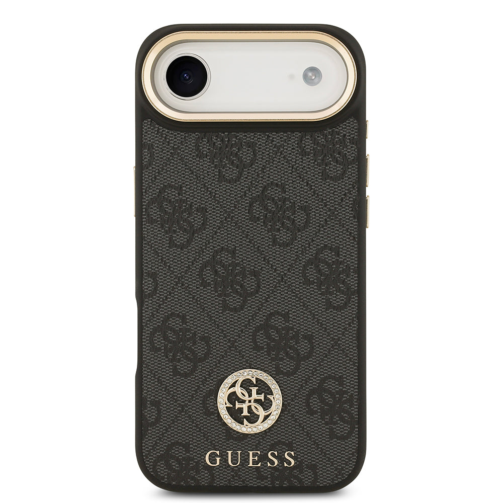 Apple iPhone 17 Air Kılıf Guess Orjinal Lisanslı M-safe Şarj Özellikli Gold Metal Kamera Çerçeveli Taşlı 4G Logolu Kapak
