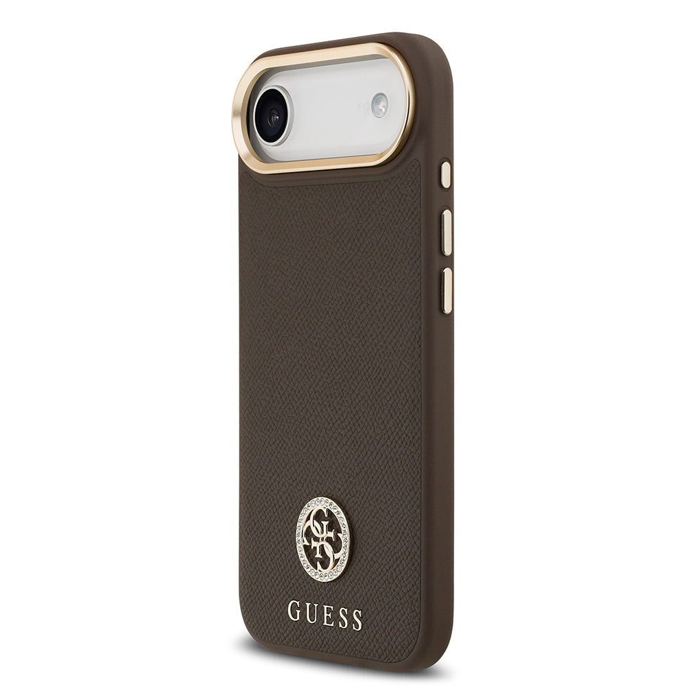 Apple iPhone 17 Air Kılıf Guess Orjinal Lisanslı M-safe Şarj Özellikli Grained Yazı ve Taşlı 4G Logolu Kapak