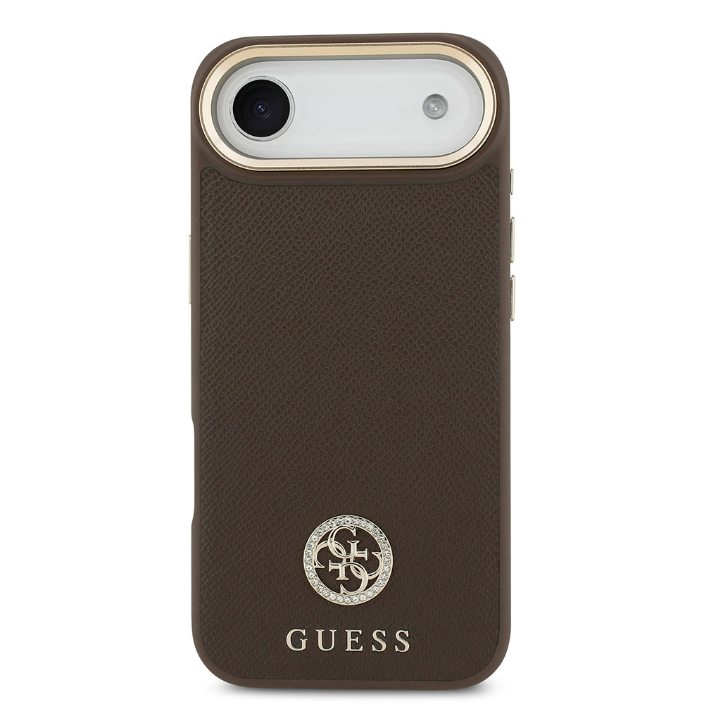 Apple iPhone 17 Air Kılıf Guess Orjinal Lisanslı M-safe Şarj Özellikli Grained Yazı ve Taşlı 4G Logolu Kapak