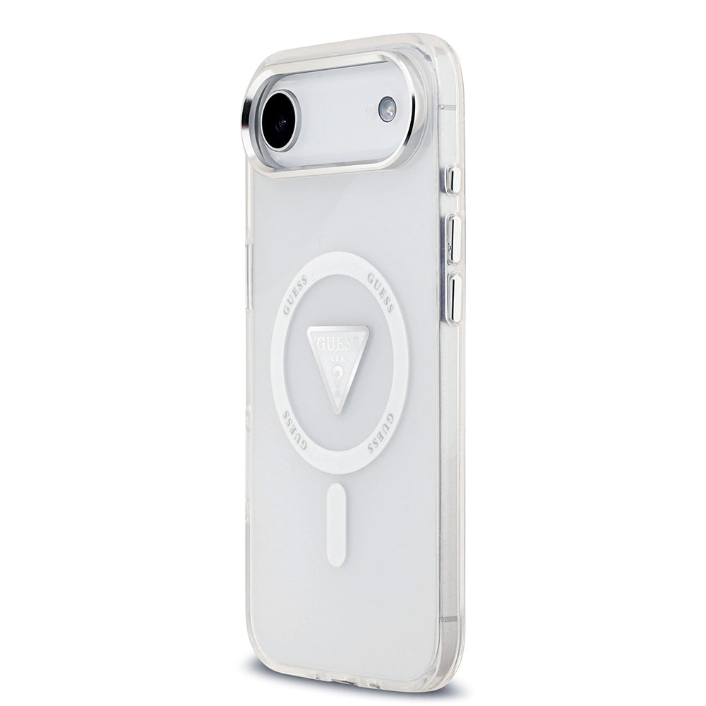 Apple iPhone 17 Air Kılıf Guess Orjinal Lisanslı M-safe Şarj Özellikli IML Baskılı Üçgen Logolu Metal Kamera Çerçeveli Kapak