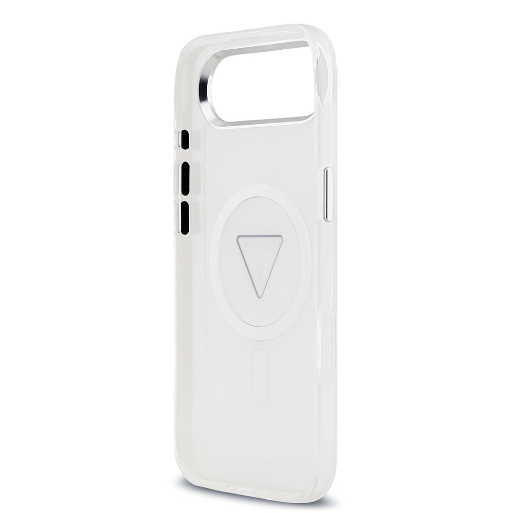 Apple iPhone 17 Air Kılıf Guess Orjinal Lisanslı M-safe Şarj Özellikli IML Baskılı Üçgen Logolu Metal Kamera Çerçeveli Kapak