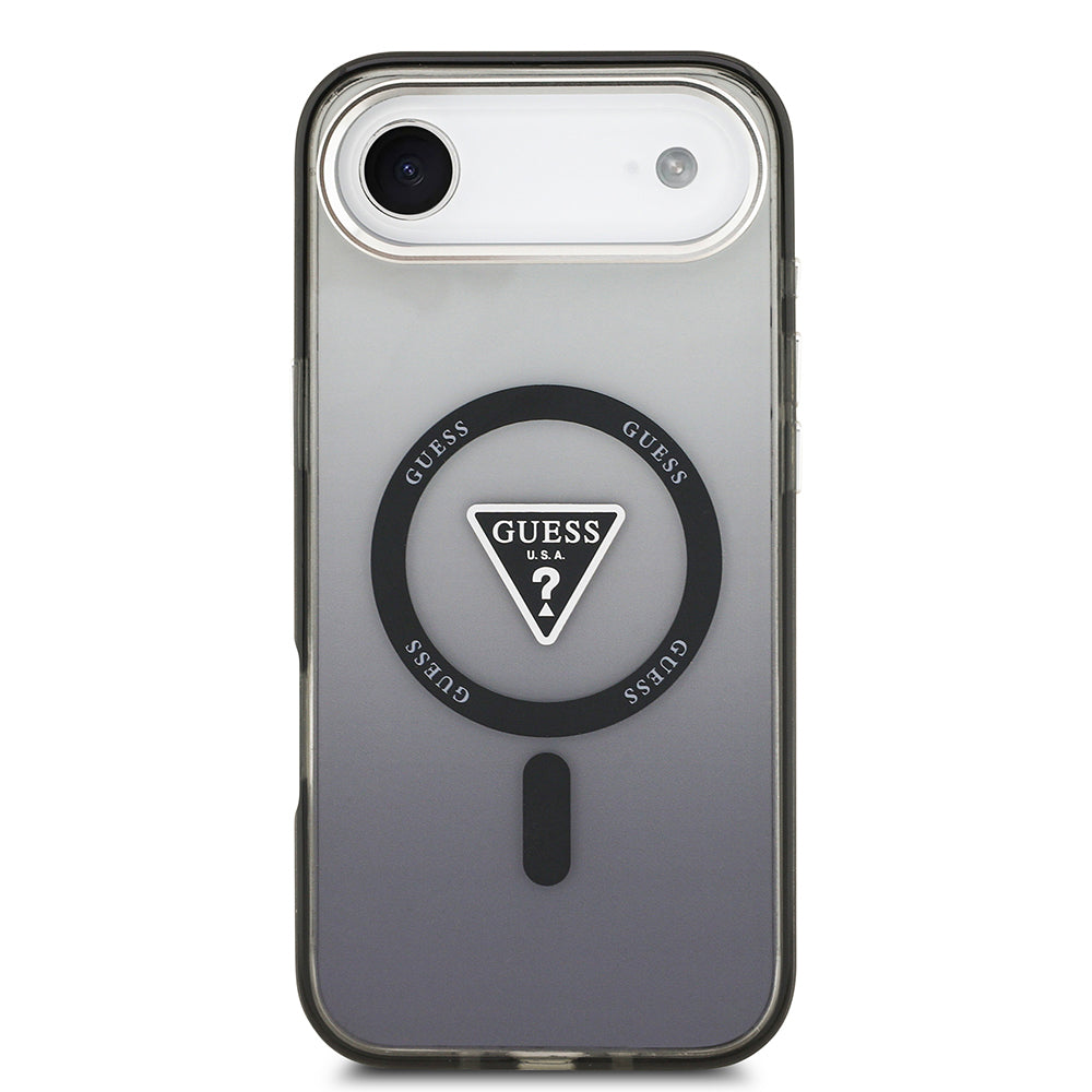 Apple iPhone 17 Air Kılıf Guess Orjinal Lisanslı M-safe Şarj Özellikli IML Baskılı Üçgen Logolu Metal Kamera Çerçeveli Kapak