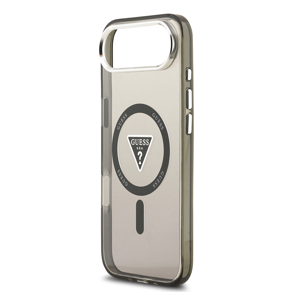 Apple iPhone 17 Air Kılıf Guess Orjinal Lisanslı M-safe Şarj Özellikli IML Baskılı Üçgen Logolu Metal Kamera Çerçeveli Kapak